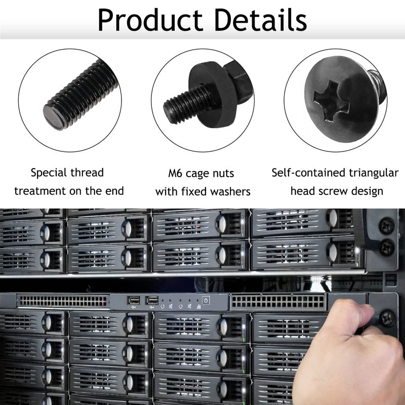 Leadrise 50-Pack M6 x 16mm Computer Rack Mount Cage Screws, Nuts & Washers for Server Cabinet - Black - Image 3